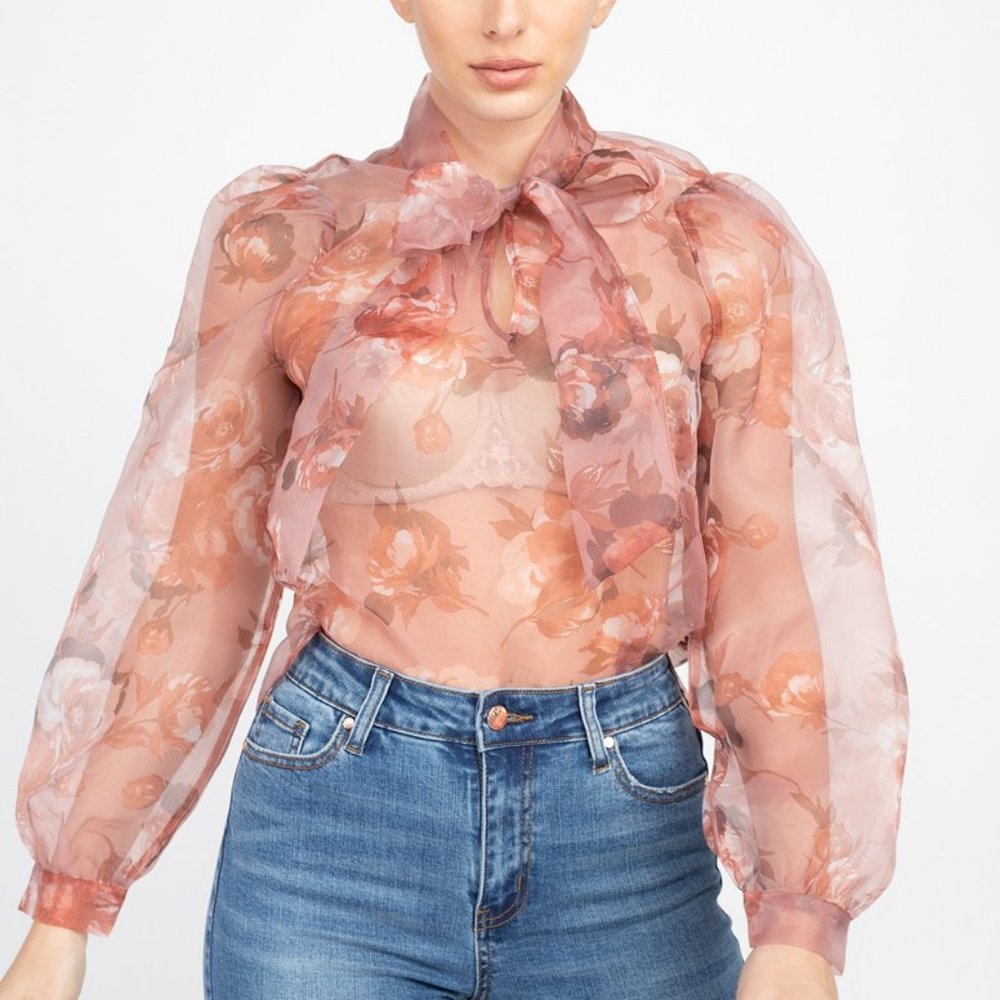 Flower Me All Over Sheer Floral Tunic Blouse